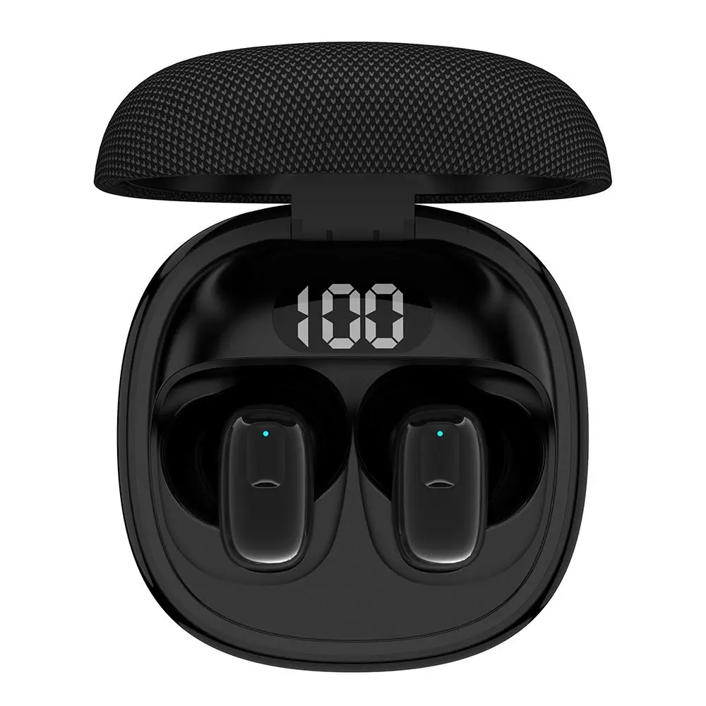 Etrain True Wireless Earbuds With Fabric Charging Case - Black 