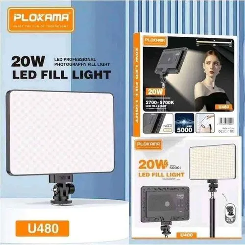 [PLOKAMA U480] إضاءة تصوير LED قابلة للشحن PLOKAMA U480 - 20 واط و5000 مللي أمبير و2700-5700 كلفن
