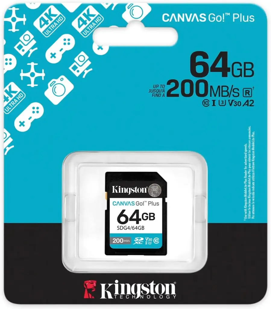 Kingston Canvas Go! Plus 64GB SDXC Memory Card, Class 10 UHS-I, U3 V30, up to 200MB/s