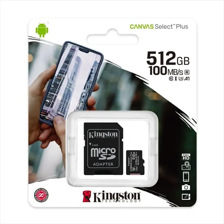 Kingston 512GB micSDXC Canvas Select Plus 100R A1 C10 Card + ADP, SDCS2/512GB, black 