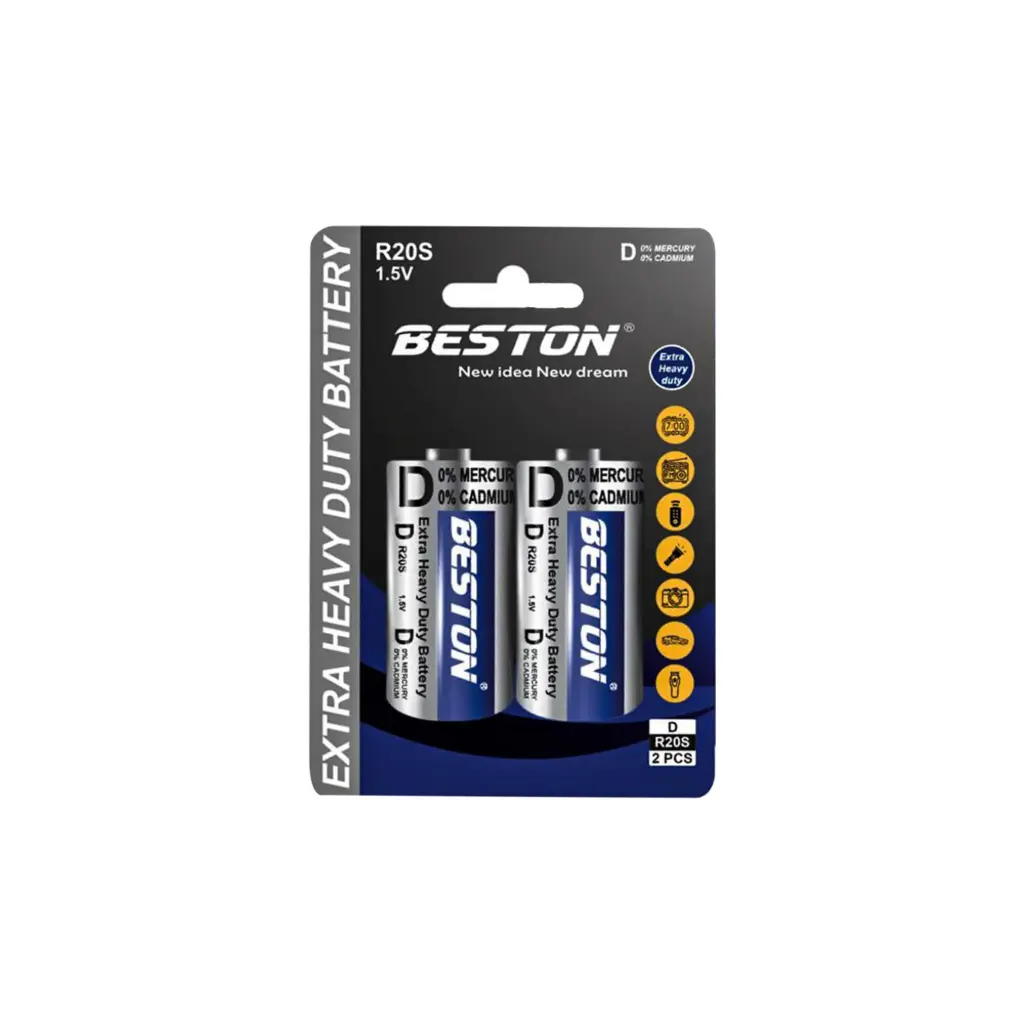 Beston R20S D Extra Heavy Duty Battery, 6F22S, Mercury, Cadmium Free, Long Lasting Power, 
