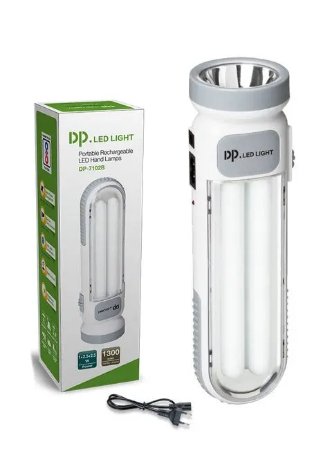 DP DP-7102B Rechargeable LED Emergency Light with Torch, 1300mAh, AC/Solar Charging