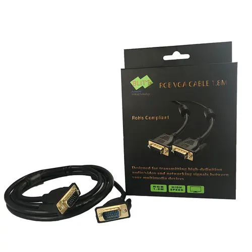 BLITZ VGA Cable 1.8m Male to Male, Double Shielded, 30 AWG, Gold-Plated, Ferrite Core