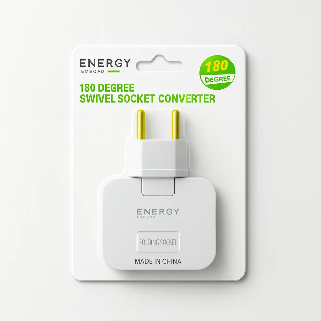 ENERGY 180 Degree Swivel Universal Plug Adapter, Dual Flat Pin, 250V, EU and Universal Sockets