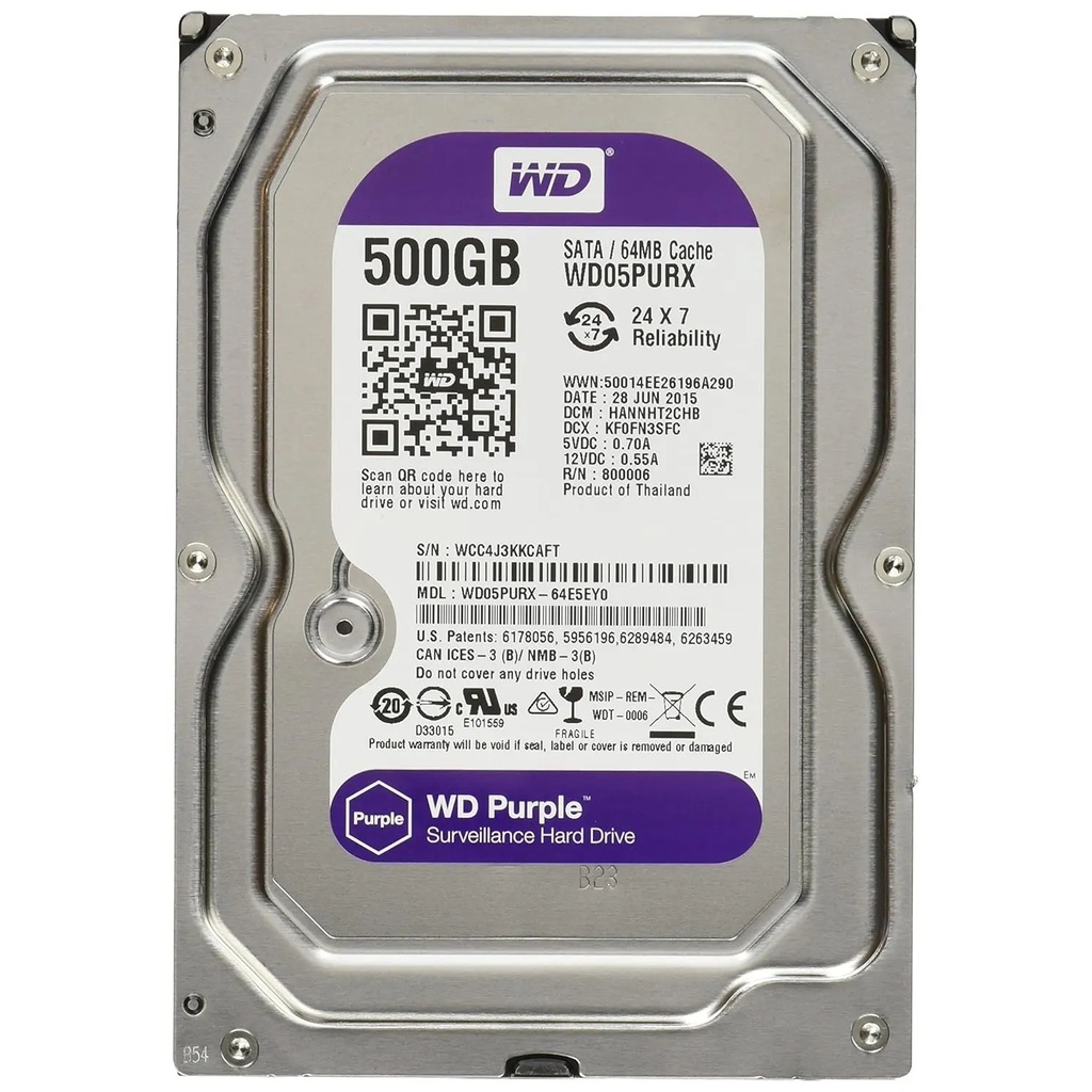 WD Purple 500 GB 3.5 Internal Hard Drive WD05PURX 