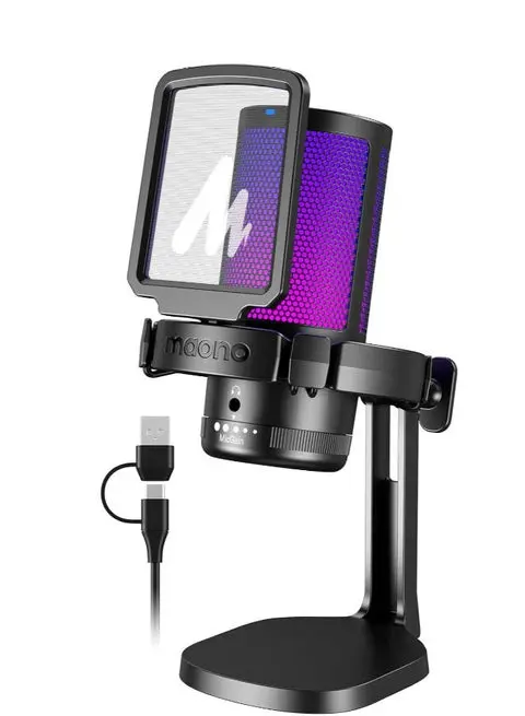 [DGM20] MAONO DGM20 Gaming Microphone for PC with Noise Cancellation USB Condenser Mic for Computer, Mac, Laptop, PS5, RGB Lights, Mute, Gain, Monitoring for Streaming, Podcast, Twitch, YouTube, Discord, GamerWave