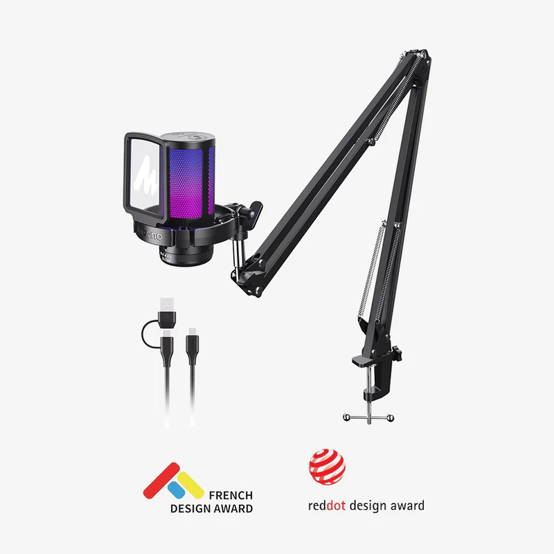 MAONO DGM20S Gaming USB Microphone, Noise Cancellation Condenser mic with Mute, Gain, Monitoring, Boom Arm for Streaming, Podcast, Twitch, YouTube, Discord, PC, Computer, PS4, PS5, Mac, GamerWave DGM20S