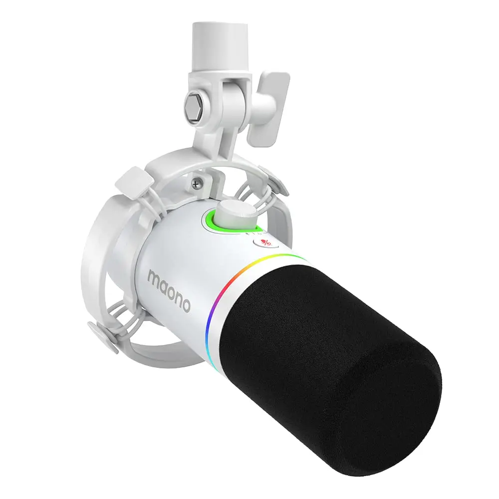 [PD200X] MAONO PD200X XLR/USB Dynamic Microphone Kit, RGB Podcast Mic with Software, Mute, Gain Knob, Volume Control, Boom Arm for Streaming, Gaming, Voice-Over, Recording (White)