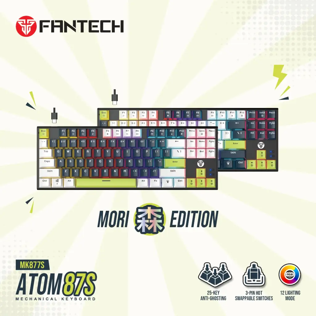 Keyboard ATOM87S MK877S Mori Mechanical Black White