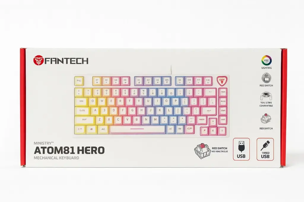 ATOM 81 MK875 V2 WH RD HERO Edition Mechanical Keyboard – RED Switch WHITE 
