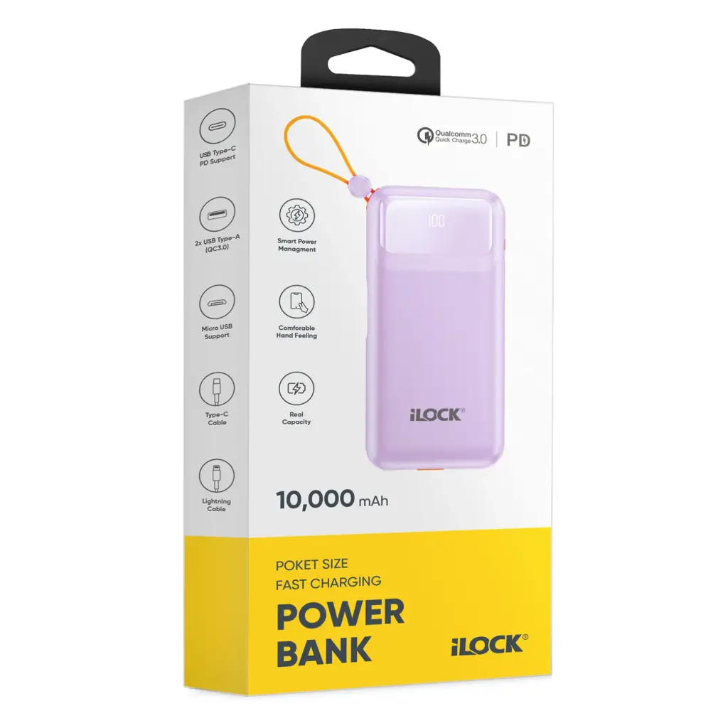 ILOCK Power Bank 10,000mAh | Four Ports | LED Display | Fast Charging