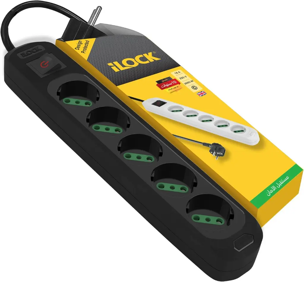 [5079] ILOCK power strip, 5 outlets with switch, 3500W (Black, 1.5 m) 