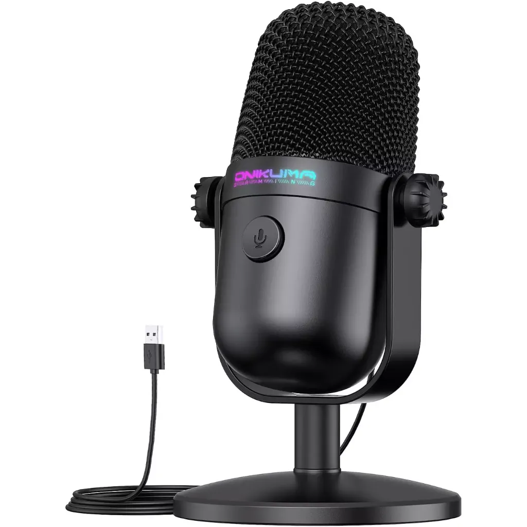 ONIKUMA M830 USB Condenser Gaming Microphone with Noise Cancellation & Mute Button, Streaming/Recording, Ultra-Compact Desig