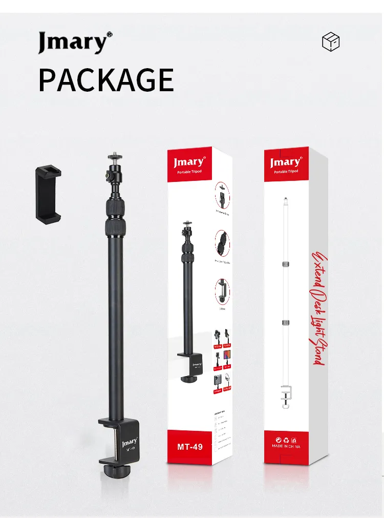 [Jmary MT49] Jmary MT-49 Light Stand Tabletop C Clamp Desk Mount Table Stand Table Tripod for Camera, Ring Light, Streaming, Photo Video Shooting