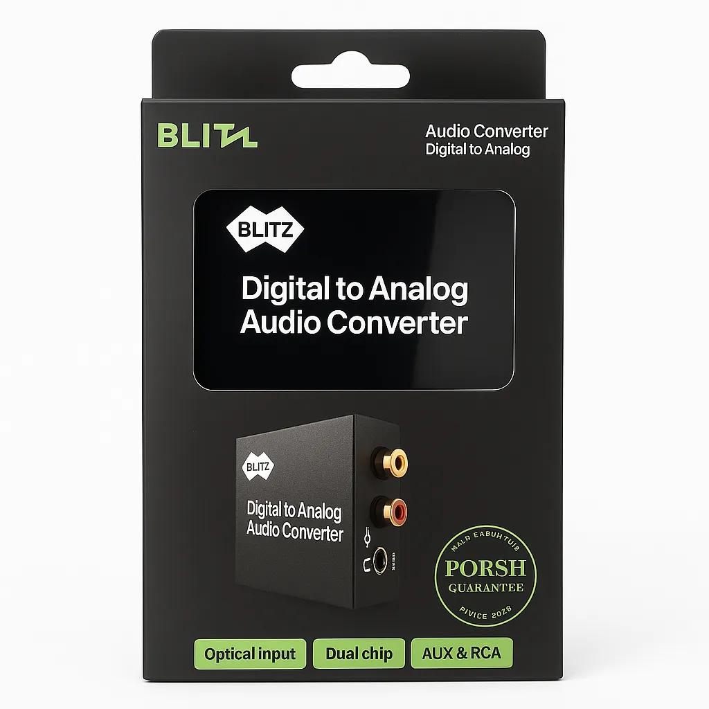 BLITZ Digital Audio Optical to Analog RCA Converter – Supports 5.1CH Surround Sound, 24-Bit/192kHz DAC for Home Theater, Soundbar, TV & Gaming Systems – SPDIF/TOSLINK Compatible 