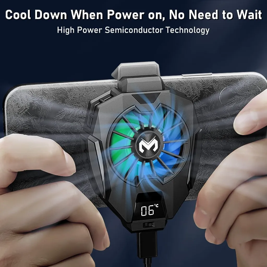 MEMO DL05 Cell Phone Cooler, Phone Radiator Cooling Fan with Temperature Display, for Gaming/Video Live/Vlog, Support 60-80mm Wide Smartphone, Mobile Game Radiator Semiconductor Heatsink Cooling 
