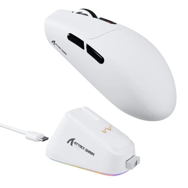 [G3 PRO WHITE] ATTACK SHARK X3PRO 4K/8K Lightweight Wireless Gaming Mouse with Anti Slip Mouse Grip Tape, Self Adhesive Design Elastics Refined Side Grips Sticker Sweat Resistant Pads/Anti Sweat Paste (White)