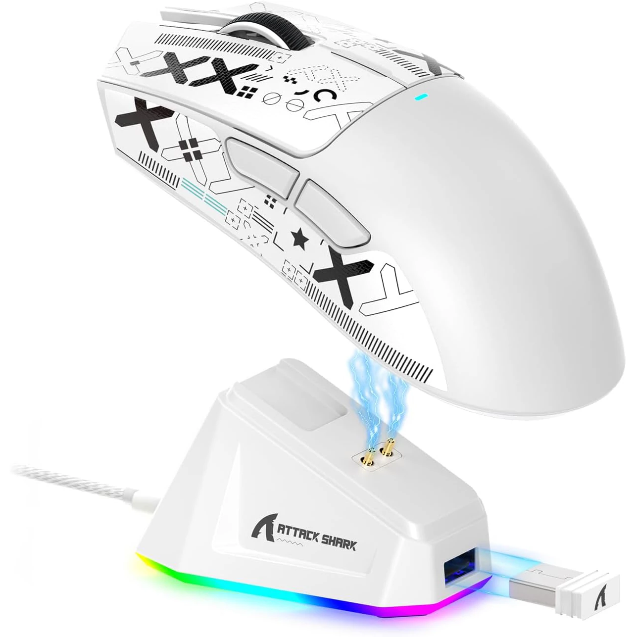 [X11 WHITE] Mouse Attack Shark X11 Lightweight Charging Gaming Tri-Mode Wireless RGB White