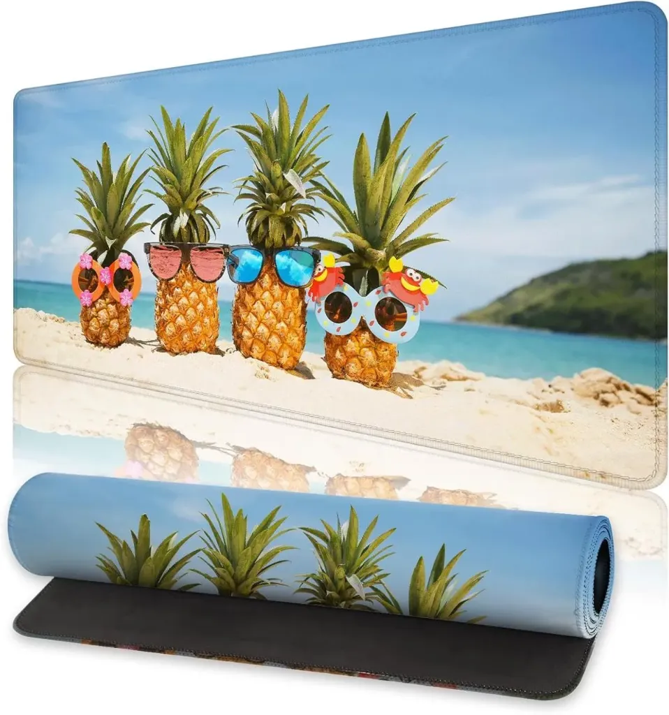 Large Gaming Mouse Pad Fun Beach Pineapple ( 70cm x 30cm x 2 mm )Computer Keyboard Mouse Pad with Non-Slip Base and Stitched Edge for Home, Office, Gaming and Work