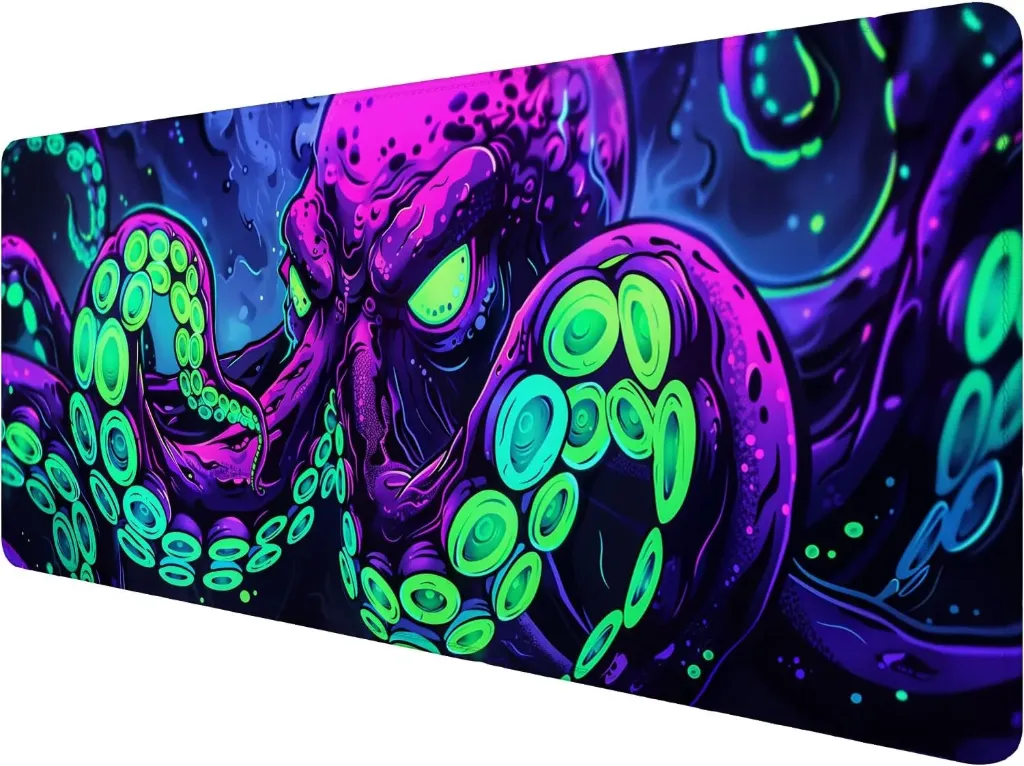 [Octopus] Octopus Desk Mat Gaming Mouse Pad Neon Cthulhu Monster Cool XL Mouse Pad Large Mousepad Extended Laptop Keyboard Mat Gaming Desk Pad Mouse Mat Office Computer Keyboard Laptop Home 70*30*2mm 