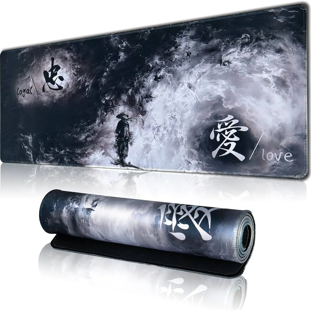 Japanese Gaming Mouse Pad, Long Extended XL Mousepad Desk Pad, Large Rubber Mice Pads Stitched Edges, 31.5'' X 11.8''