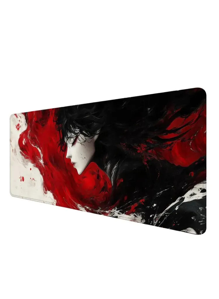 Mouse Pad Anime Girl Crimson White Swirl
