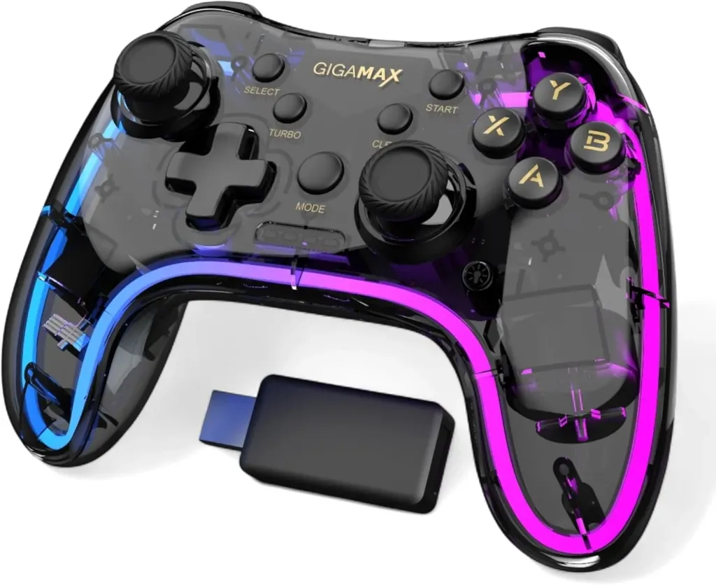 [GP2024] Gigamax GP-2024 Wireless Transparent RGB Gamepad - Vibration Feedback - Compatible with PC, PS4, PS3, XBox 360 & Android - High-Quality - 10-Hour Battery Life 