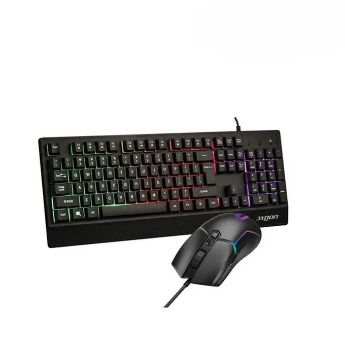 [ARGK 2104 + ARGM 2101] Axgon Wired Gaming Keyboard and Mouse, RGB Back Lighting, Anti Ghosting Keys, 825 Sensor, 12000 DPI Resolution, Braided Cable, Compatible With Windows 7  8  10  IOS, Black  ARGK 2104 + ARGM 2101 