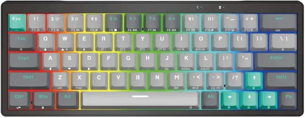 [MK912 ME-BL] Fantech Atom Pro63 Wireless (BT5.0,2.4Ghz) RGB Mechanical Gaming Keyboard, 63 Keys, Anti-Ghosting Keys, Hot Swappable Keys, 22 RGB Lighting Modes Mechanical Keyboard (Mercury BLUE Switch, 63 Keys)