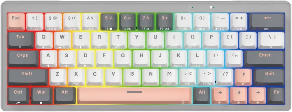 [MK912 SAT-BL] Fantech Atom Pro63 Wireless (BT5.0,2.4Ghz) RGB Mechanical Gaming Keyboard, 63 Keys, Anti-Ghosting Keys, Hot Swappable Keys, 22 RGB Lighting Modes Mechanical Keyboard SAT (Mercury BLUE Switch, 63 Keys) 