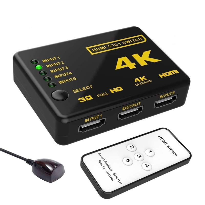 3-Port HDMI Switch Splitter With IR Remote Black