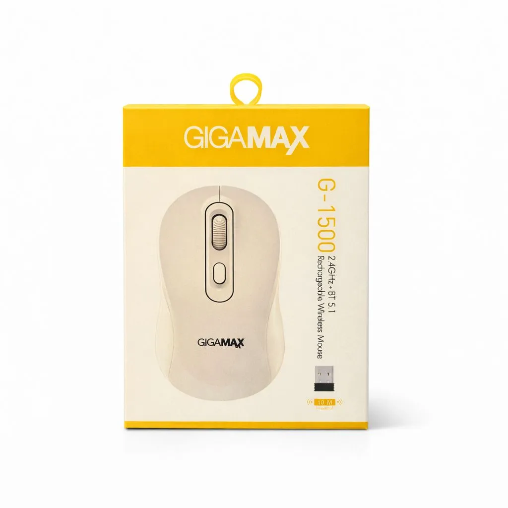 [G-1500] GIGAMAX G-1500 Wireless Office Mouse – Dual Mode (Wired/Wireless) with 3 Connection Options (Bluetooth + 2.4GHz + USB), Adjustable 1600 DPI Precision, Long-Life Rechargeable Battery, 4 Functional Buttons, Ideal for Home and Office Use, Compatible with PC, Laptop & Mac
