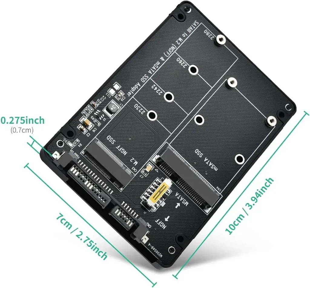 M.2 NGFF to SATA Adapter MSATA and B Key/B&M Key (Not Support NVME SSD) M.2 NGFF SDD to 2.5" SATA III 2 in 1 Converter Supports MSATA/M.2 NGFF 2280, 2260, 2242, 2230