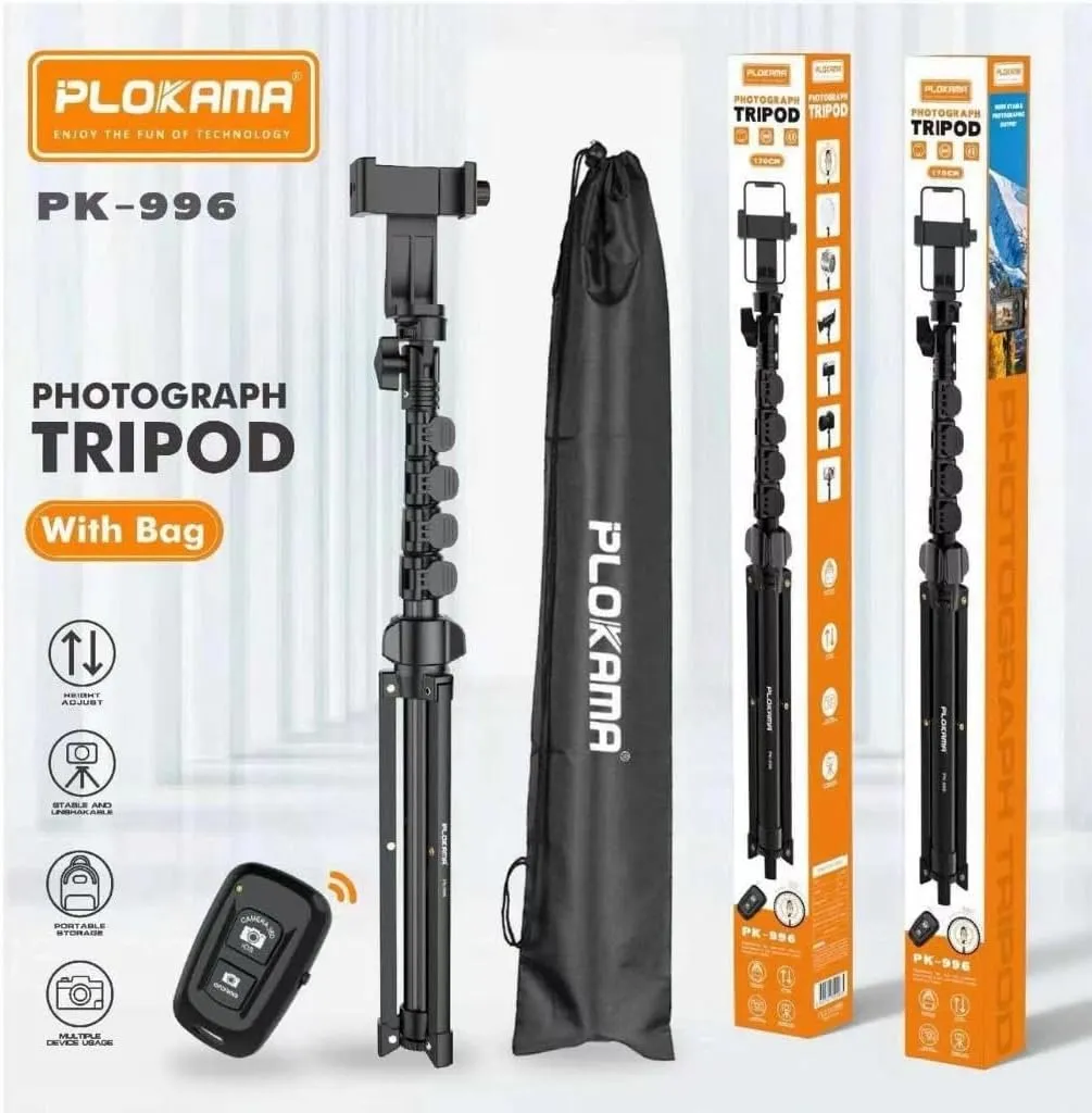 [Pk 996] Tripod Pk-996(170mm) Compatible with Camera and Mobile Tripod,Travel,Camera Tripods & Monopods, Ipad,Phone,Lightweight Stand For Professional Digital Work Load up to 1KG (Plo-kama)