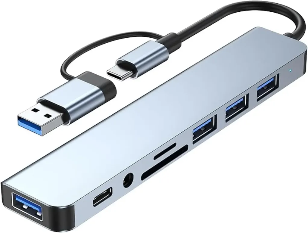 8-in-1 USB C Hub pro Multi-Port Adapter,3 USB 2.0 Ports,1 USB 3.0 Port,SD/TF Card Reader,3.5 Audio Port,Portable USB C Hub for Tablet PCs,Laptops,PS5/PS4,Switches,Flash Drives