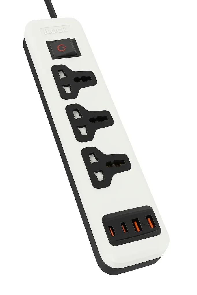 [5108] Universal Power Strip with 3 Outlets & 4 USB Ports (2 USB-C + 2 USB-A) | Fast Charging | 2M