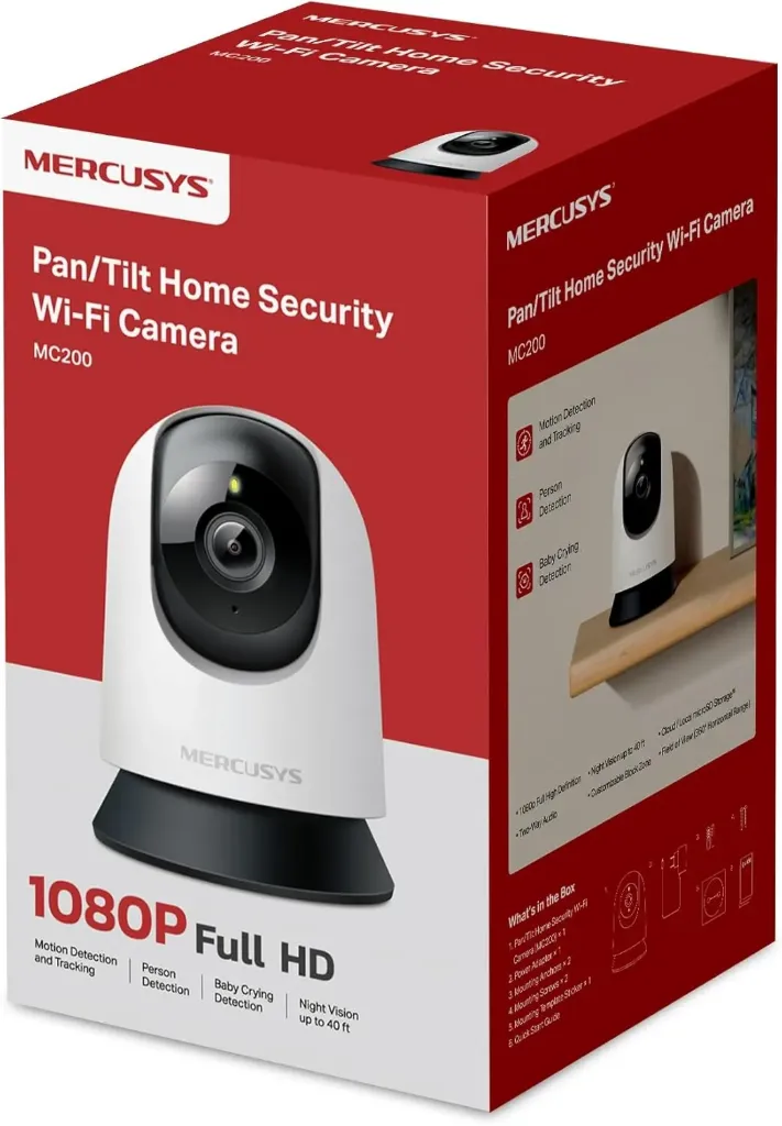 MERCUSYS MC200 Indoor WiFi Camera, 1080P, IP Dome, 360 Degrees, Works with Google Assistant and Amazon Alexa