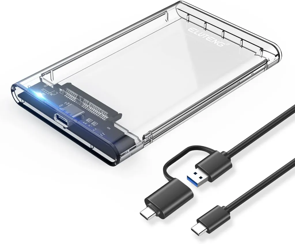 ELUTENG USB C SSD Enclosure 2.5 inch External Hard Drive Case Type C to SATA with 2 USB 3.1 Cables High Speed 5Gbps Compatible with WD/Seagate 7mm and 9.5mm HDD Support UASP Up to 2TB