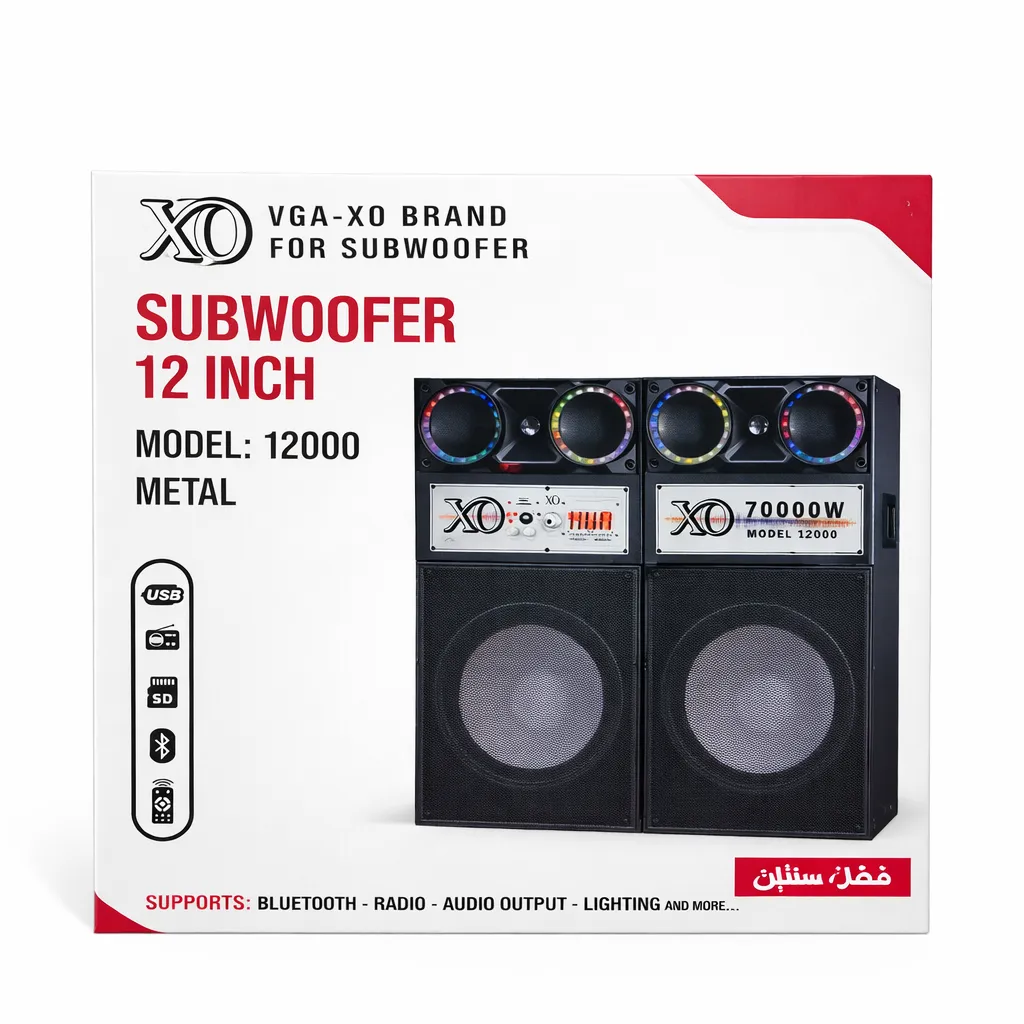 XO-12000 Subwoofer Speaker 12 Inch Metal – Bluetooth | USB | SD | FM Radio | RGB