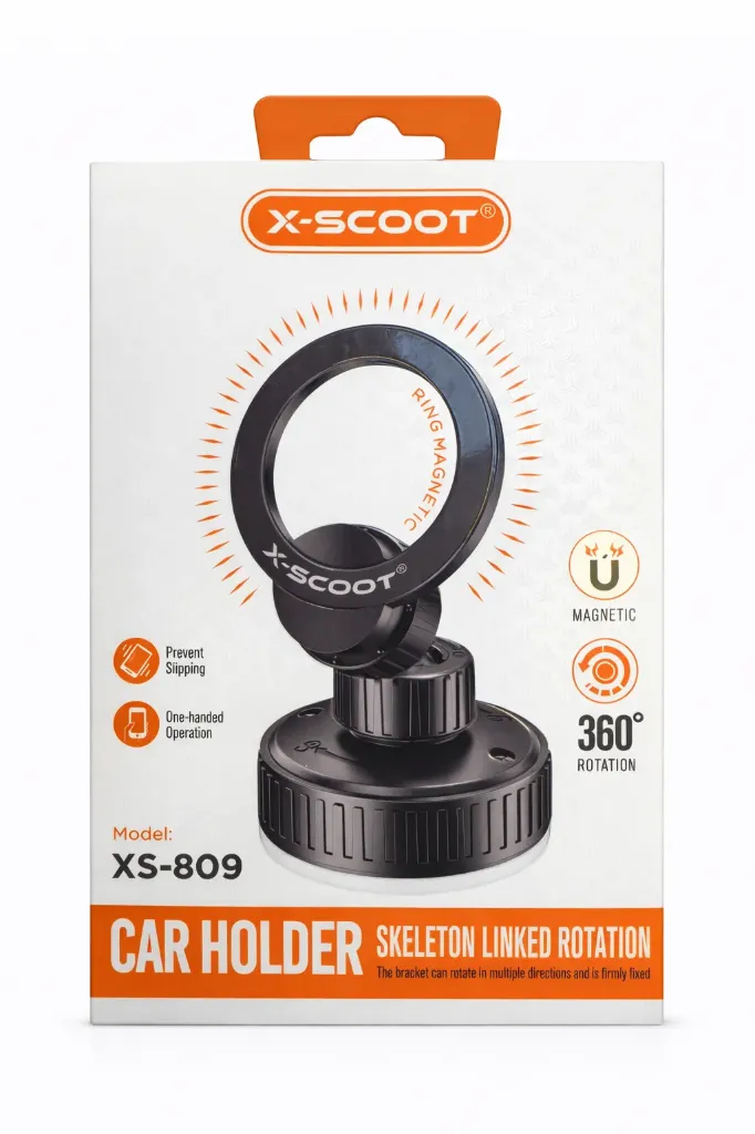 X-Scoot XS-809 Magnetic Car Phone Holder – 360° Rotation | Strong Magnet | One-Hand Use