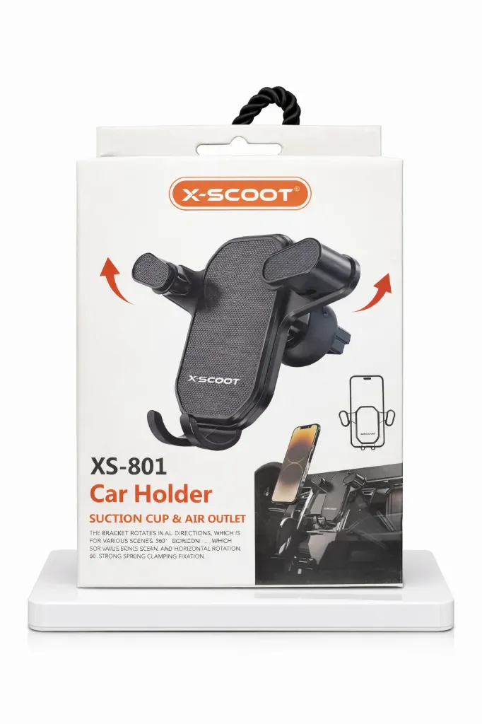 X-Scoot XS-801 Car Phone Holder – Suction Cup & Air Vent | 360° Rotation | One-Hand Use