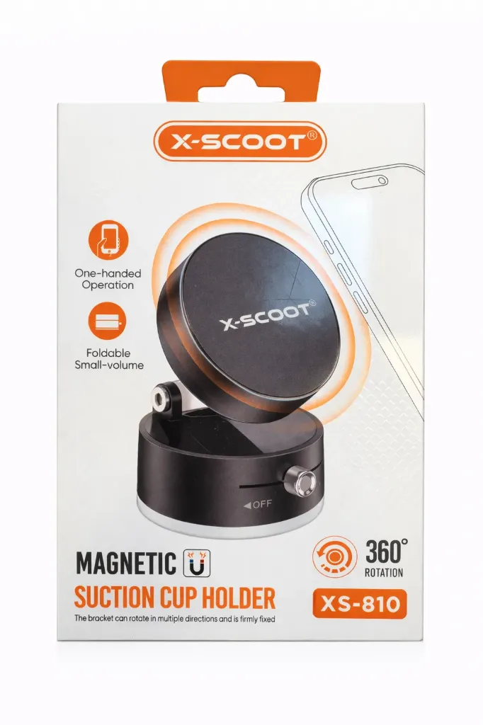X-Scoot XS-810 Magnetic Car Phone Holder – Suction Cup | 360° Rotation | Foldable Design