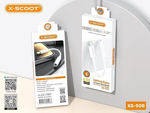 X-SCOOT XS-508 Cable – iPhone to AUX 3.5mm Adapter – Clear Sound and Compatible with iPhones