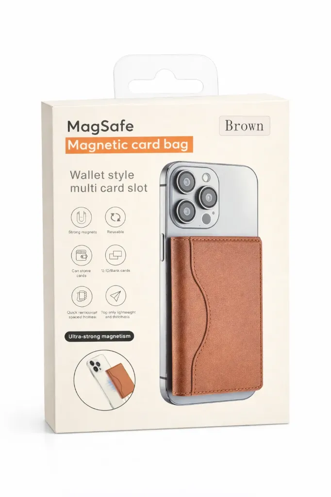 MagSafe Magnetic Leather Card Wallet for iPhone – Brown