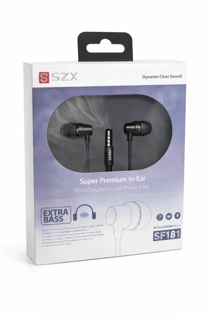SZX SF181 Wired In-Ear Earphones with Mic – Extra Bass & Clear Sound