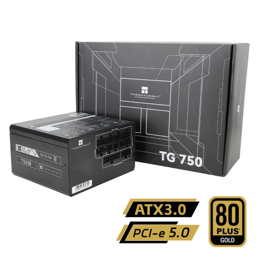 Thermalright TR TG-750 750W power supply with 80+ Gold efficiency, full modular cables, stable power delivery and smart cooling system — ideal for gaming and professional PC builds.