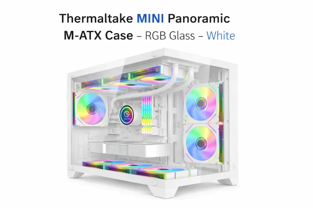 Thermaltake MINI Panoramic Gaming Case WHITE – Dual Glass – M-ATX – RGB Ready