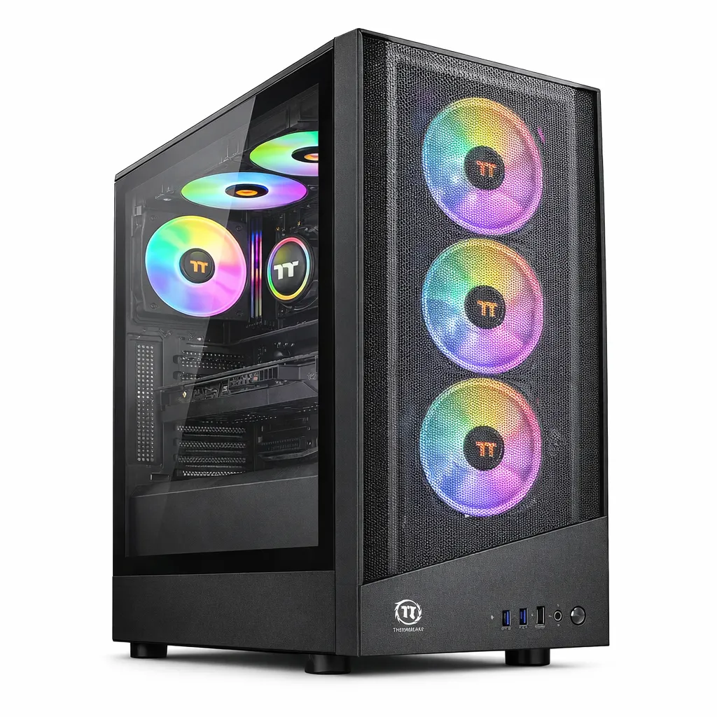 [GT-34440] Thermaltake Gangying Feng S-M Mesh Gaming Case Tempered Glass RGB - Black