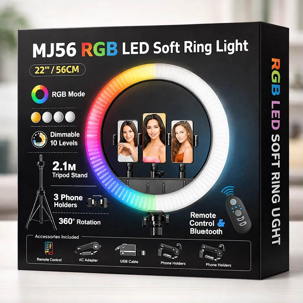 MJ56 22 Inch RGB Selfie Ring Light with Tripod Stand & Remote