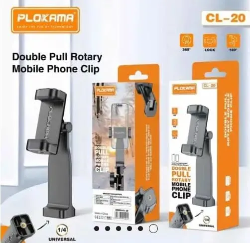 CL20 Phone Holder – Premium 360° Tripod Mount, 1/4″ Screw, Portrait & Landscape, Thick & Flexible Grip for Mobile Photography & Videography